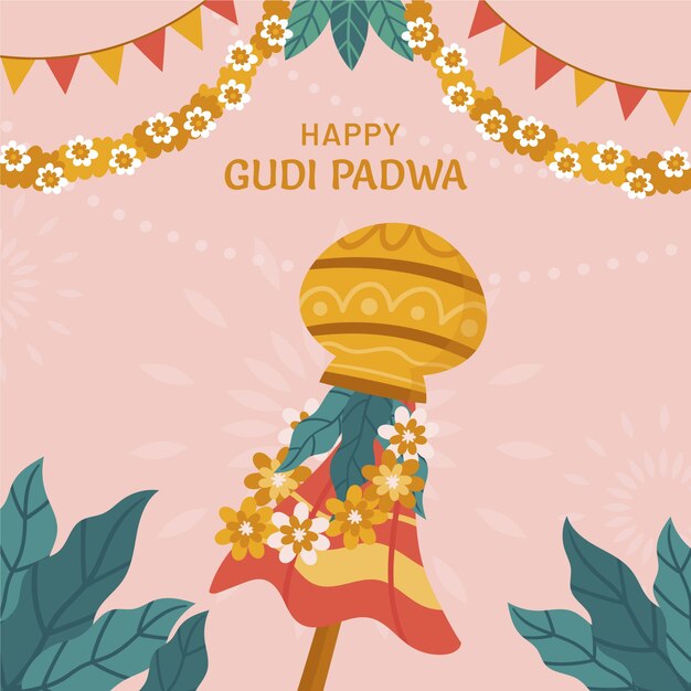 Flat gudi padwa illustration