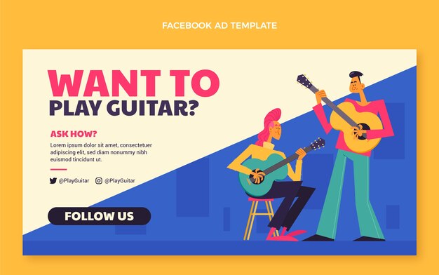 Flat guitar lessons social media promo template