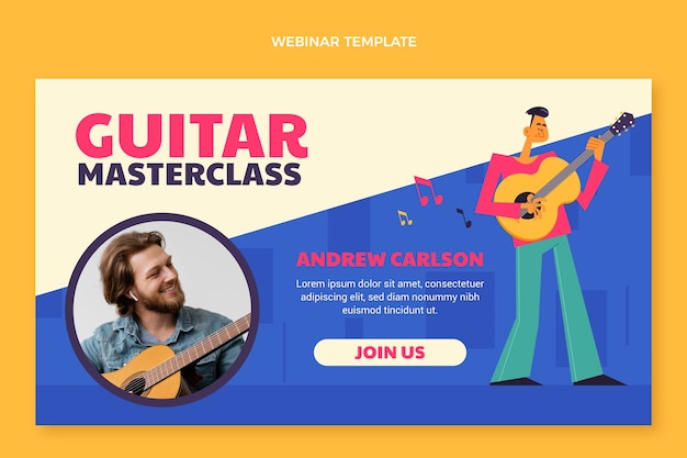 Vettore gratuito modello di webinar per lezioni di chitarra piatta