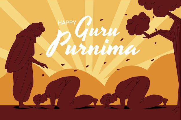 Flat guru purnima background with people praying