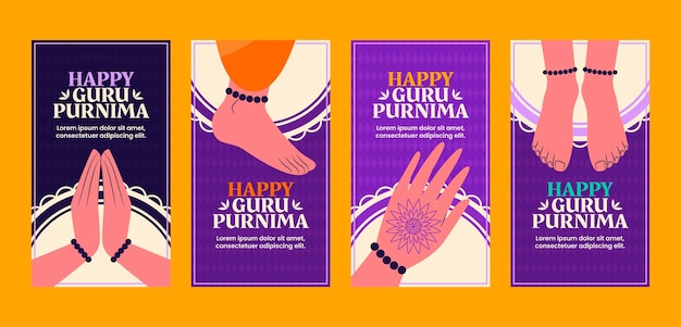 Free vector flat guru purnima instagram stories collection