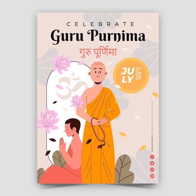 Flat guru purnima vertical poster template