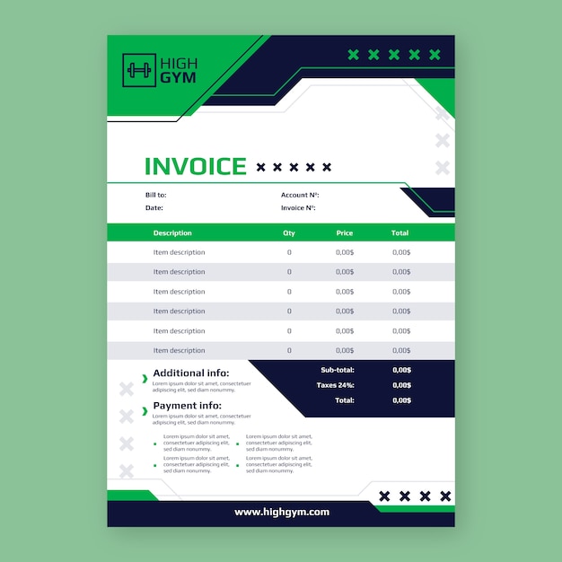 Free vector flat gym and exercise invoice template