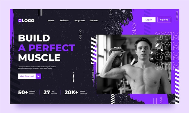 Free vector flat gym and exercise landing page template