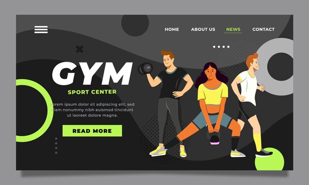 Flat gym and exercise landing page template