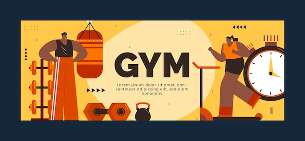 Flat gym and exercise social media cover template