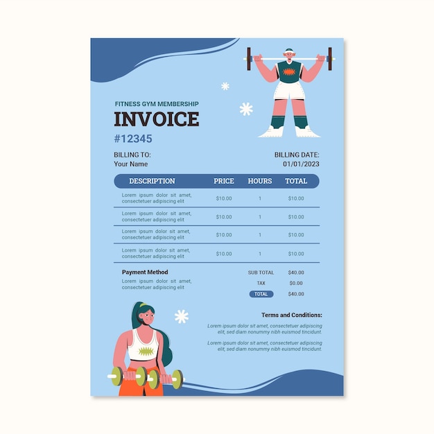 Free vector flat gym invoice template