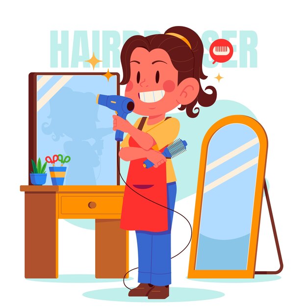 Free vector flat hairdresser cartoon illustration