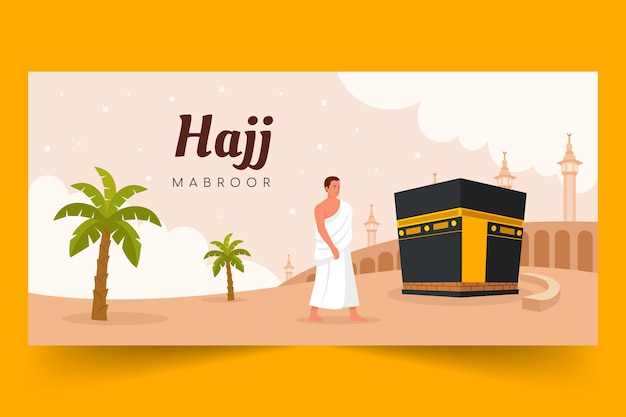 Flat hajj horizontal banner template with mecca and person