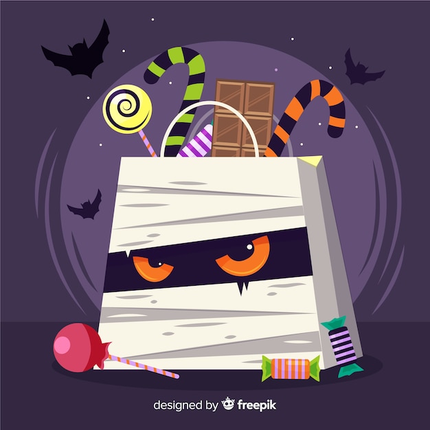 Free vector flat halloween angry mummy bag