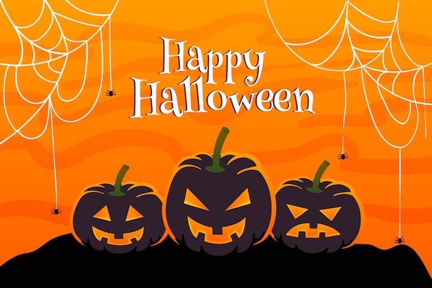 Flat halloween background cobweb and pumpkin