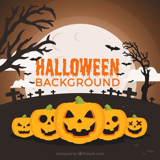 Flat halloween background with pumpkins