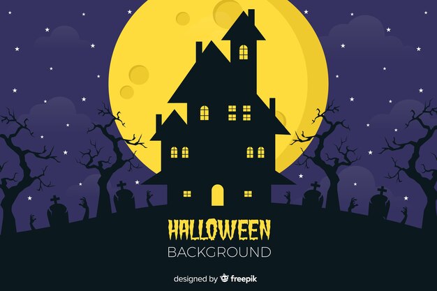 Flat halloween background with scary house