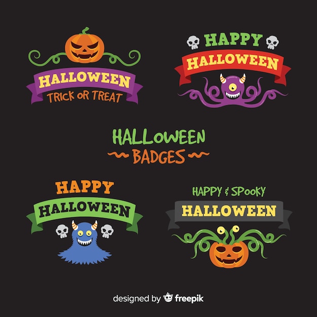 Vettore gratuito collezione di badge piatto halloween