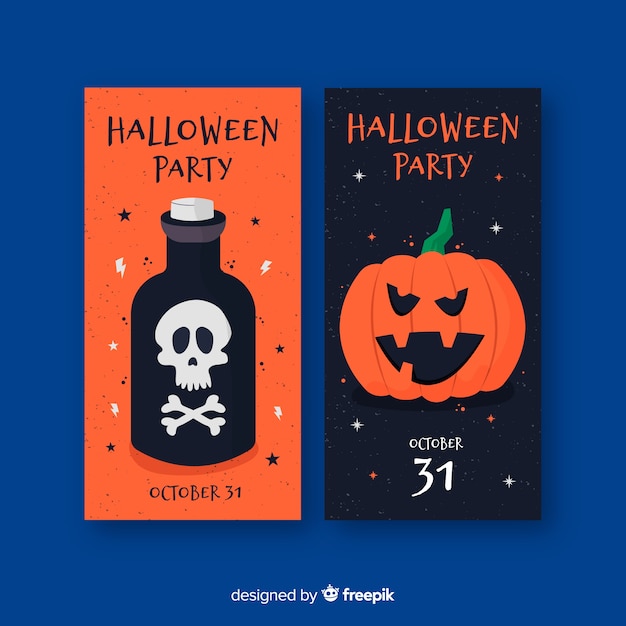 Flat halloween banners with poison and pumpkin