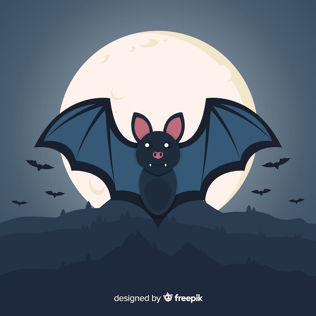Flat halloween bat on a full moon night