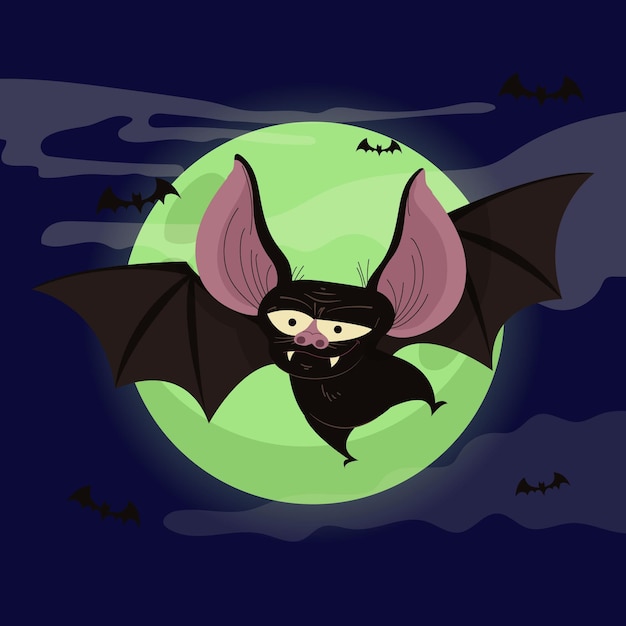Vettore gratuito illustrazione piana del pipistrello di halloween