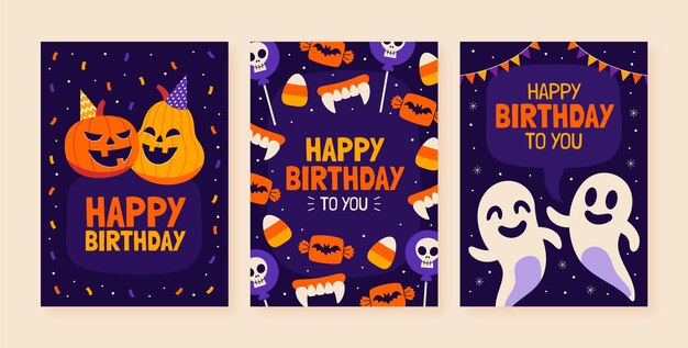 Flat halloween birthday cards collection