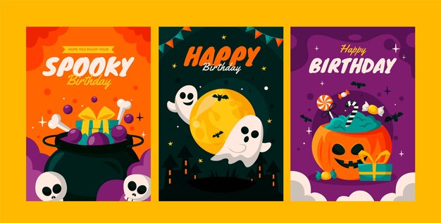 Flat halloween birthday cards collection
