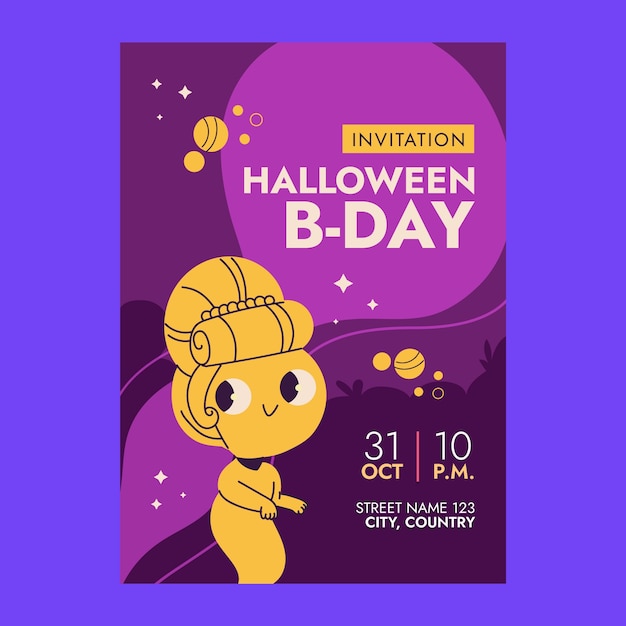 Modello di invito di compleanno piatto di halloween