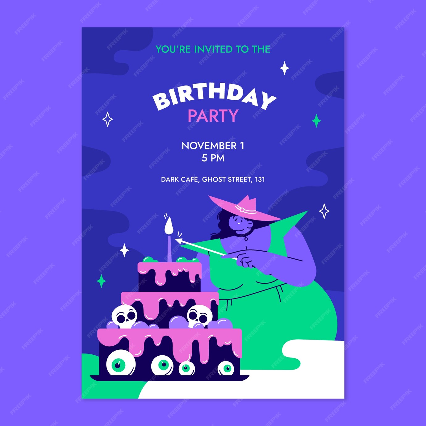 Free Vector | Flat halloween birthday invitation template