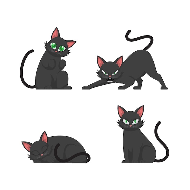 Free vector flat halloween black cats collection