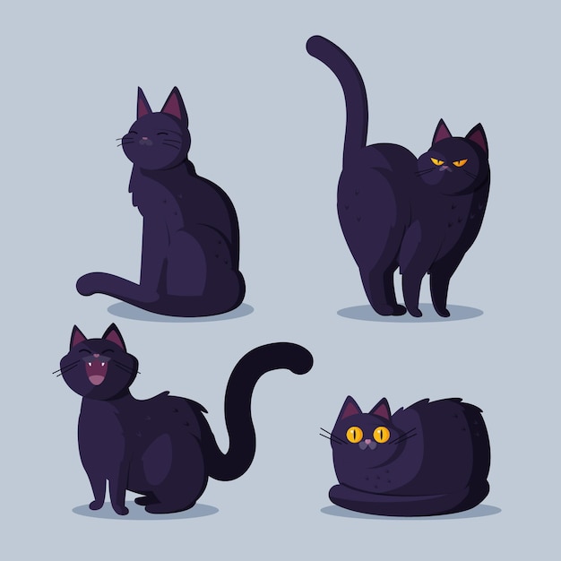 Free vector flat halloween black cats collection