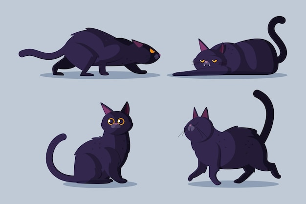 Free vector flat halloween black cats collection