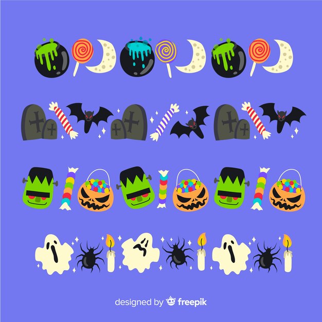 Flat halloween border collection on blue background