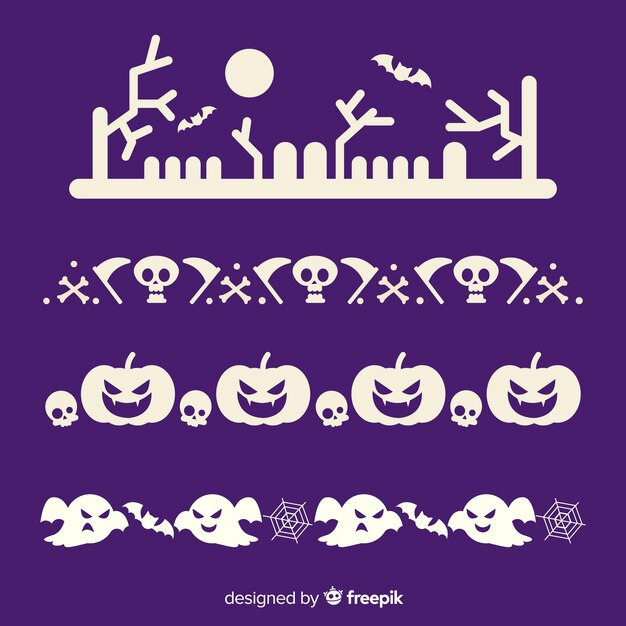 Flat halloween border collection in purple and white