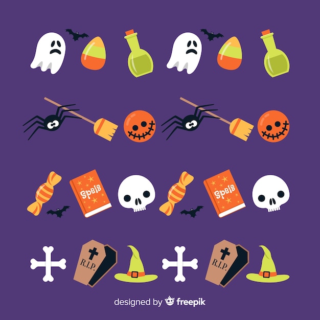 Free vector flat halloween border collection with decorations