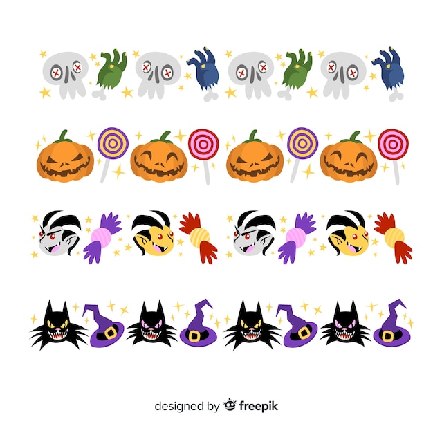 Flat halloween border collection with sweets and creature