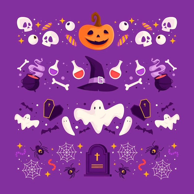 Flat halloween borders collection