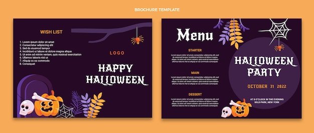 Flat halloween brochure template