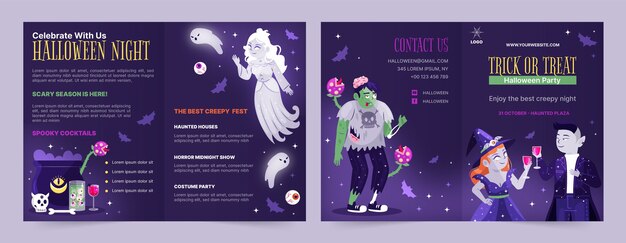 Flat halloween brochure template