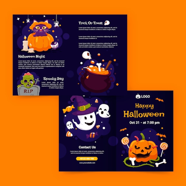 Vettore gratuito modello di brochure piatto di halloween