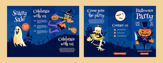 Vettore gratuito modello di brochure piatto di halloween