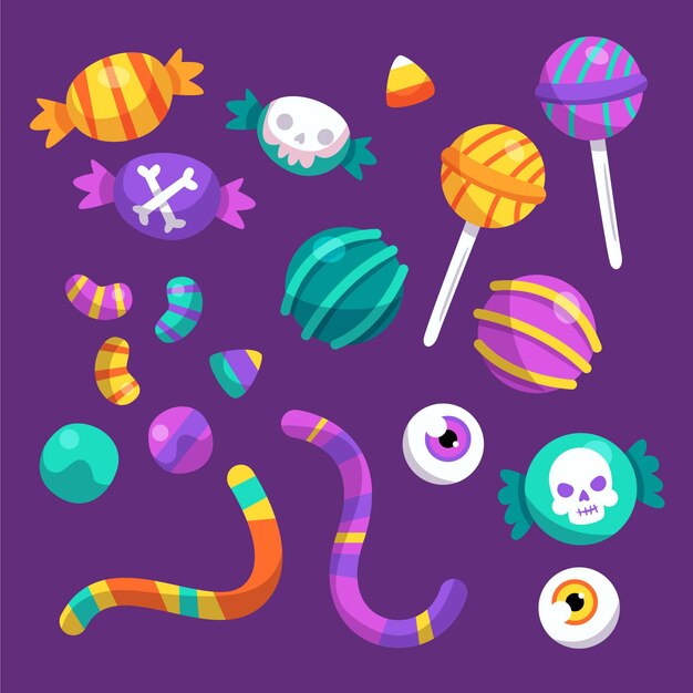 Free vector flat halloween candy collection