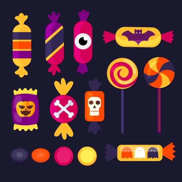 Flat halloween candy collection