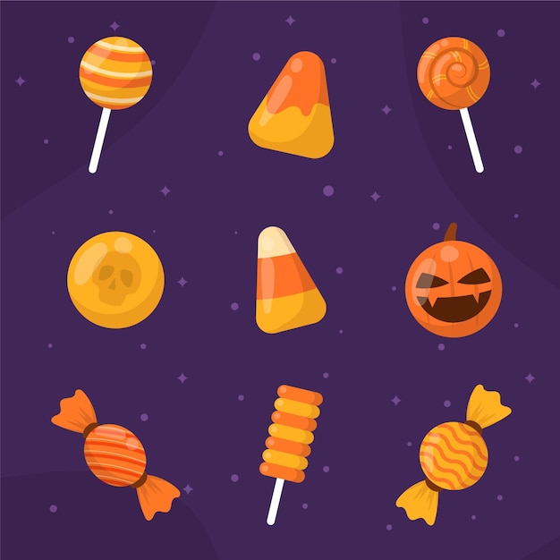 Flat halloween candy collection