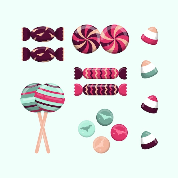 Free vector flat halloween candy collection