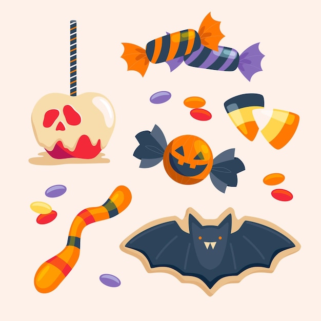 Flat halloween candy collection