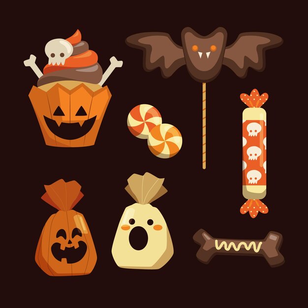 Flat halloween candy collection