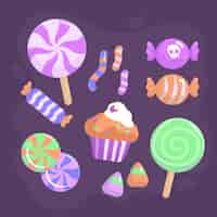 Free vector flat halloween candy collection