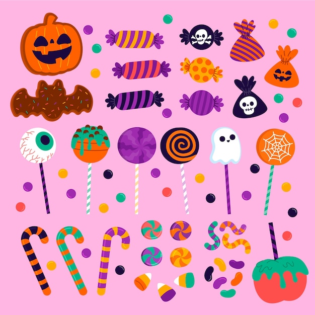 Flat halloween candy collection