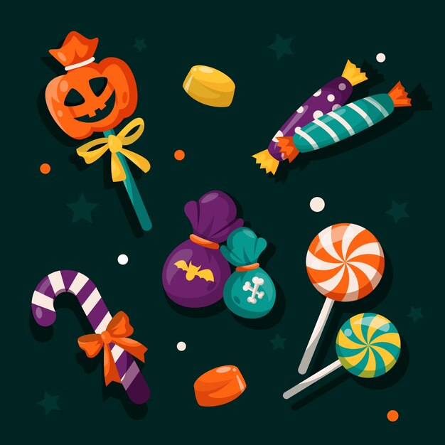 Flat halloween candy collection