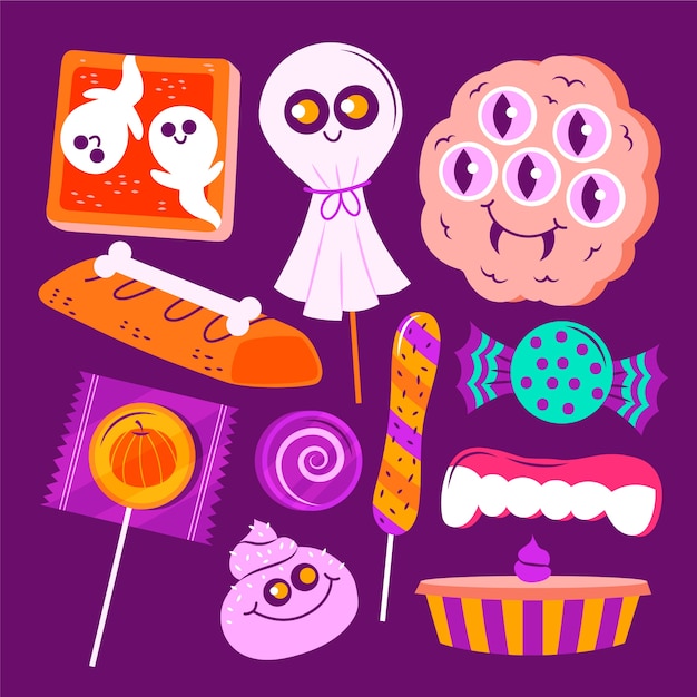 Flat halloween candy collection