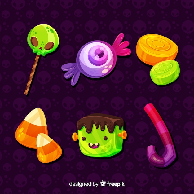 Free vector flat halloween candy collection