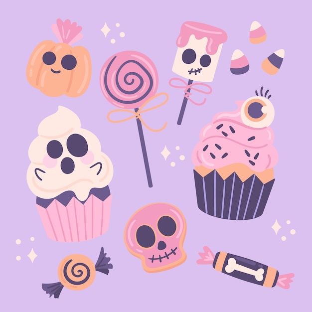 Flat halloween candy elements collection