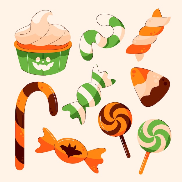 Free vector flat halloween candy elements collection